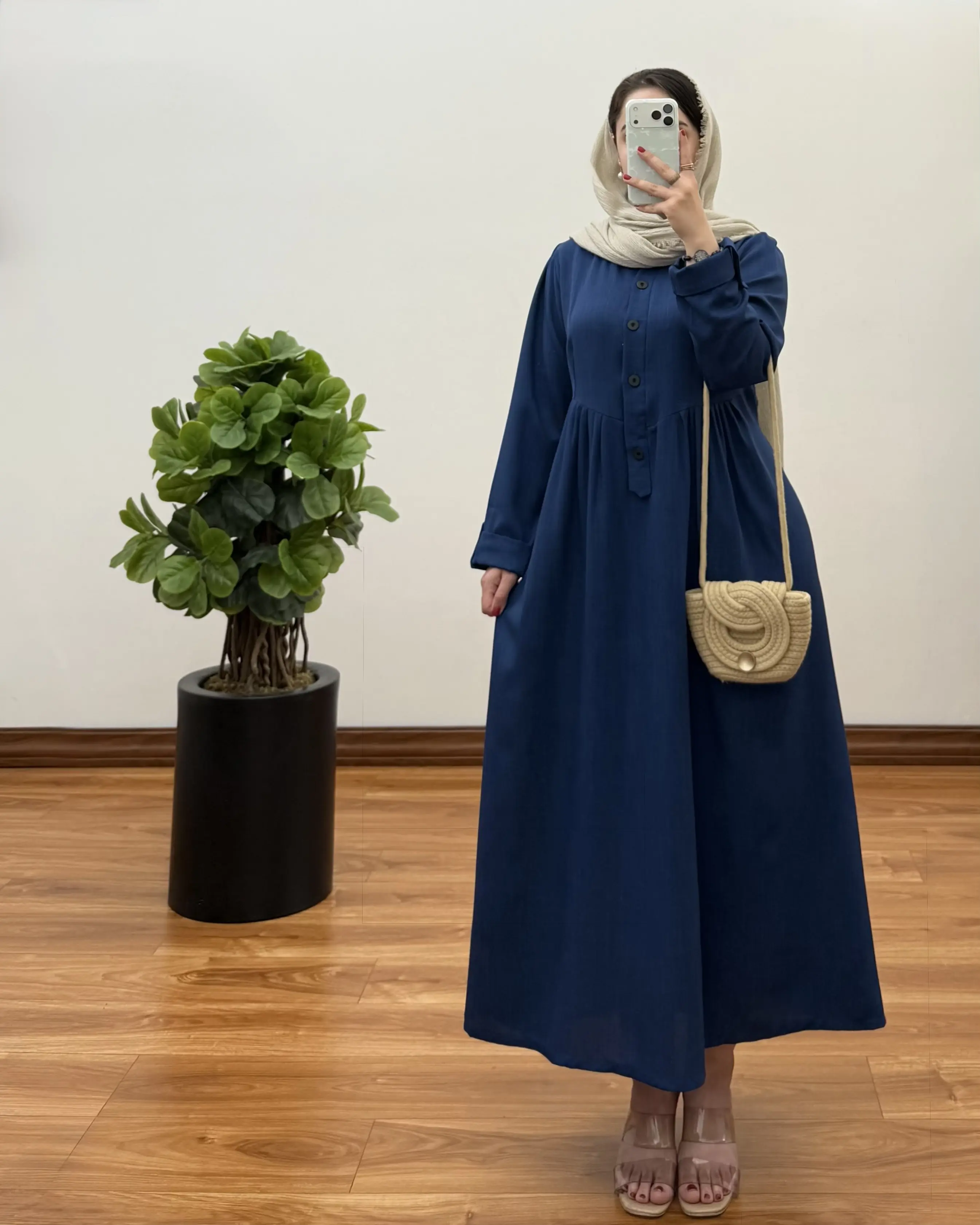 پیراهن مانتویی لینن مدل مهسان